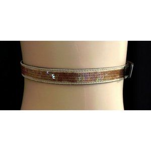 LOFT  GOLD 3/4 FOUR ROWS SEQUINNNED LEATHER BELT SIZE: XS